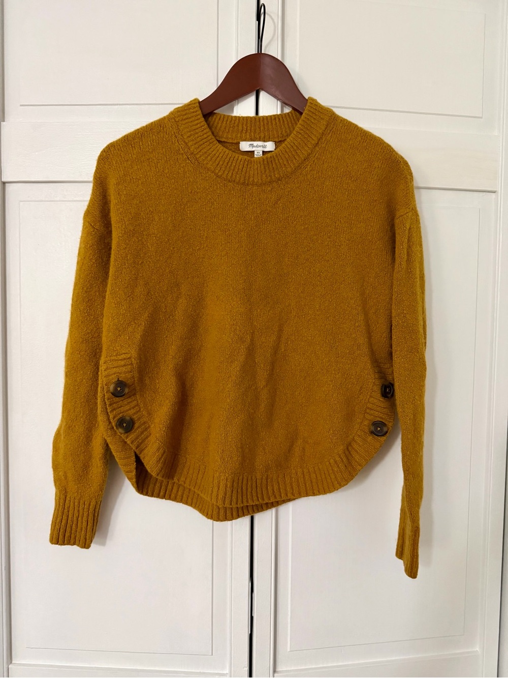Madewell Mustard Crewneck Sweater with Button Side Tabs